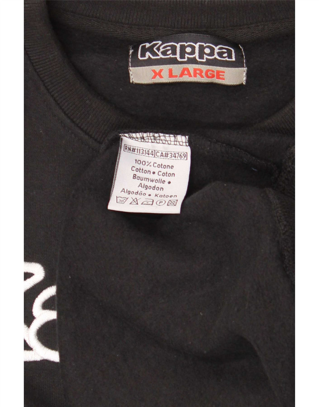 Kappa Homme Graphic Sweatshirt Jumper XL Noir Coton