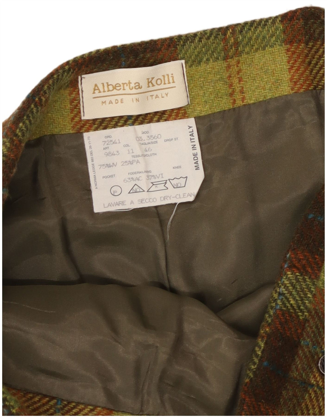 vintage Femme A-Line Jupe IT 46 Grand W32 Vert Check Acrylique