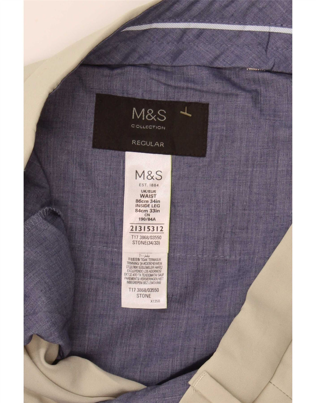 Marks & Spencer Pantalon de costume classique pour homme W34 L33 Beige Polyester
