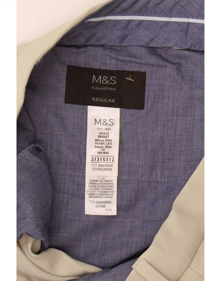 Marks & Spencer Pantalon de costume classique pour homme W34 L33 Beige Polyester