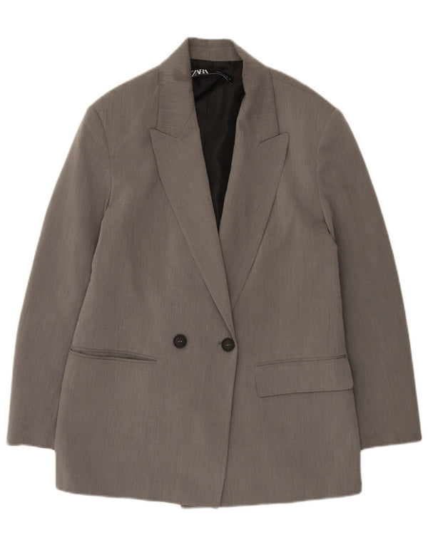 Zara Veste blazer surdimensionnée à double boutonnage pour femme UK 10 Petit Gris