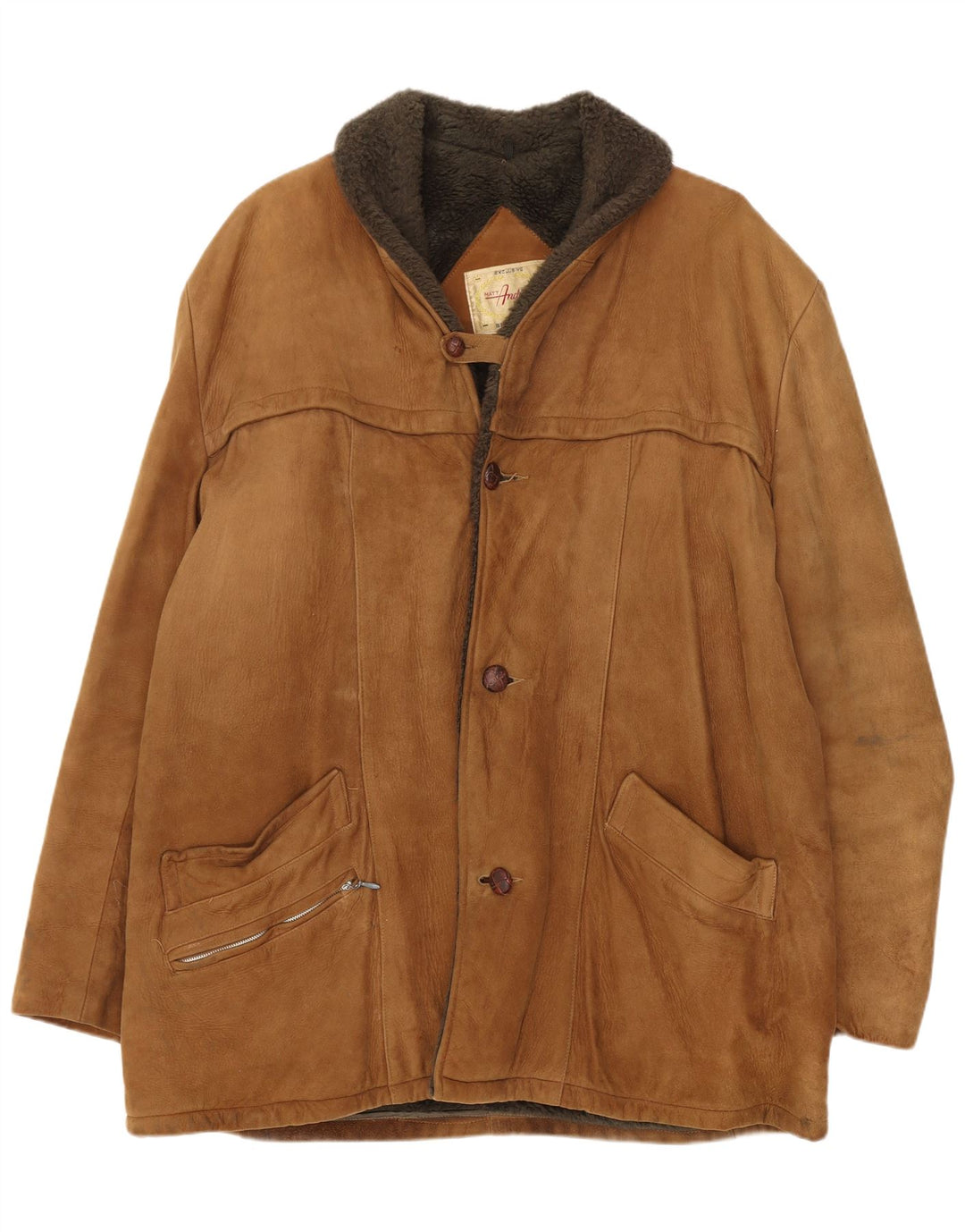 veste en peau de mouton vintage pour hommes UK 38 Brun moyen