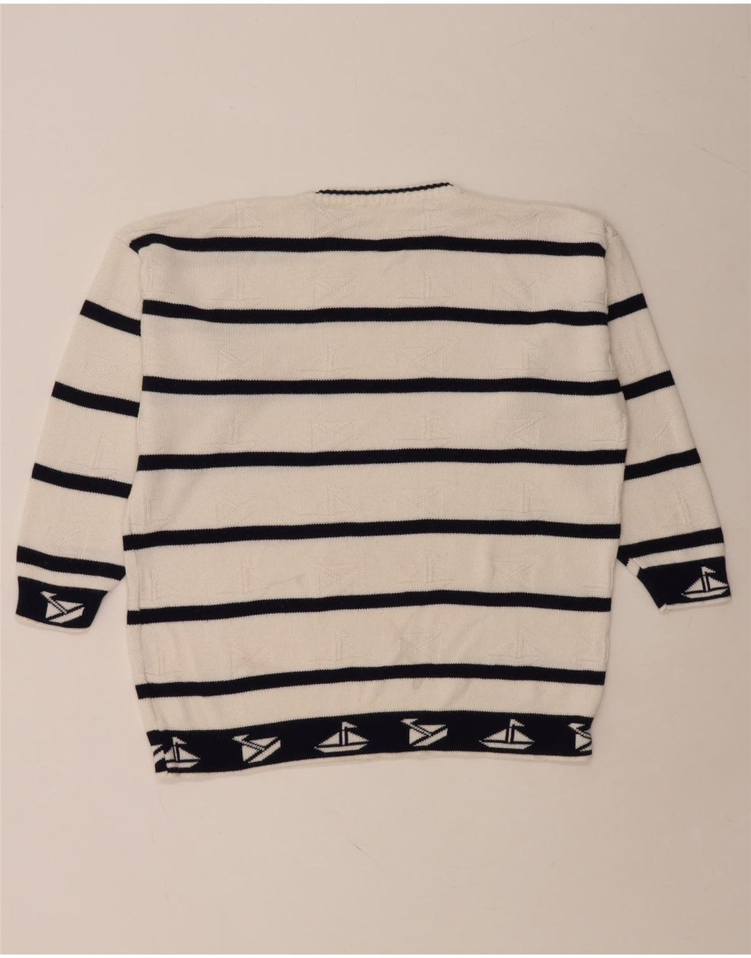 VINTAGE Pull ras du cou pour hommes grand blanc rayé