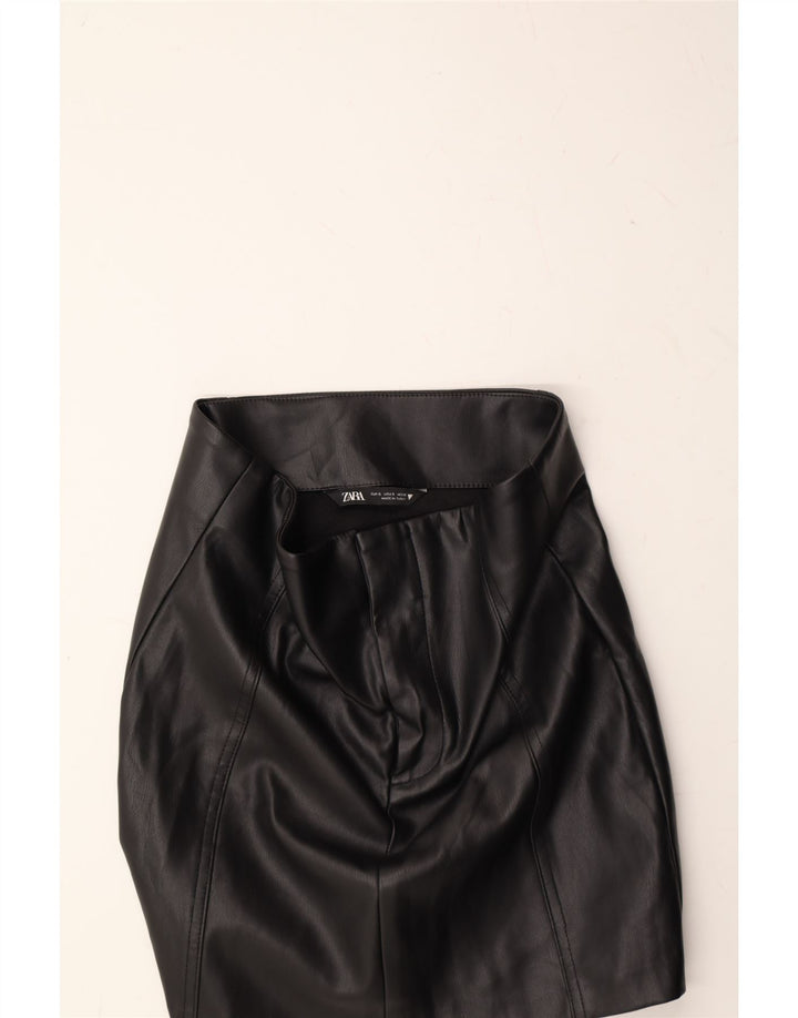 ZARA Womens Faux Leather Skirt Small W26  Black Polyurethane Vintage Zara and Second-Hand Zara from Messina Hembry 