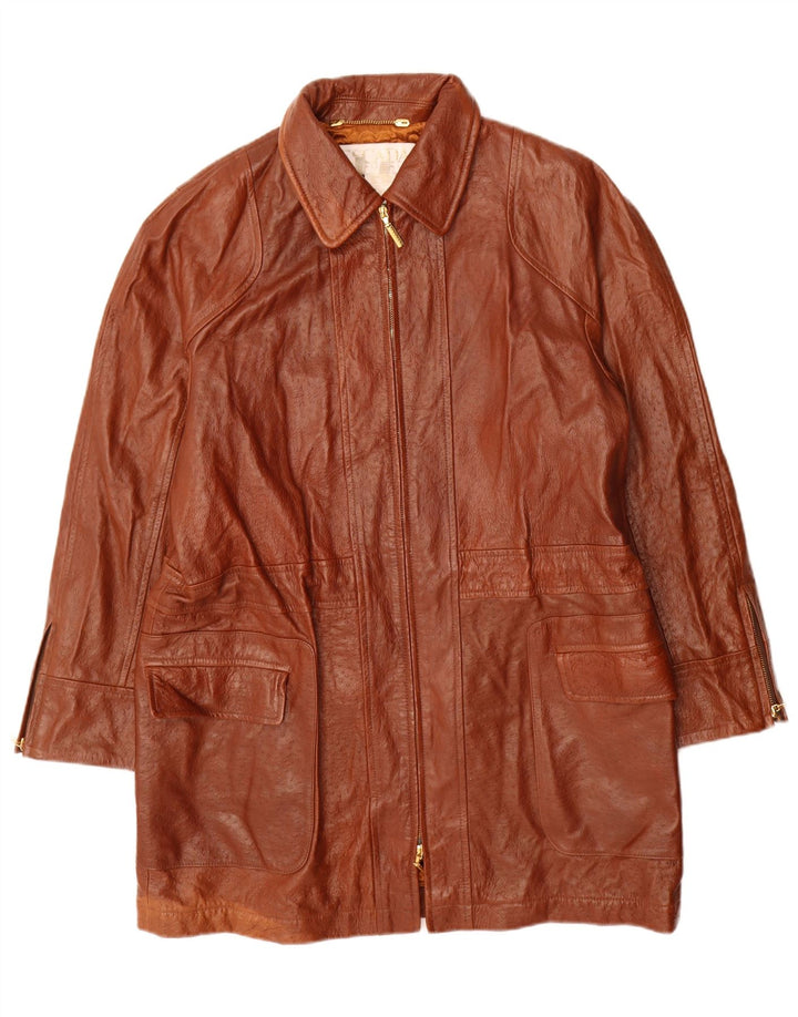 Escada Womens by Margaretha Ley Manteau en cuir coupe ample EU 40 Marron moyen