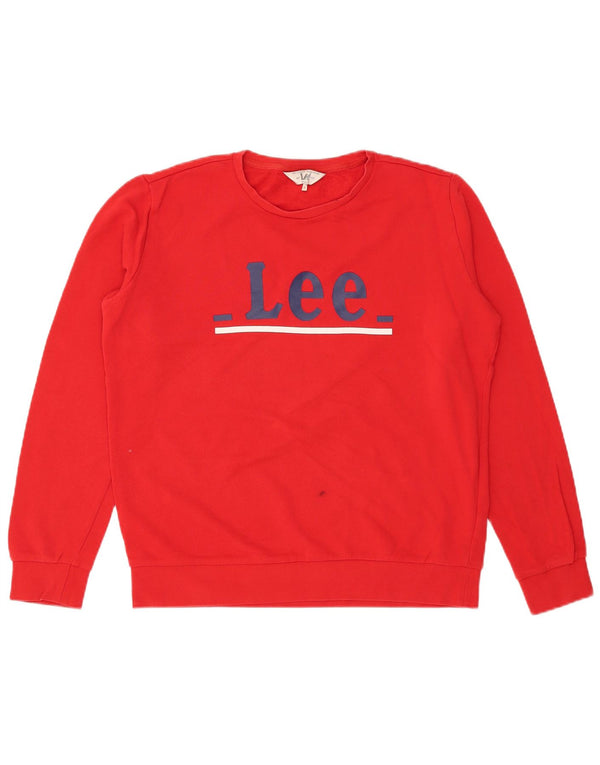 Lee Womens Graphic Regular Fit Sweatshirt Jumper UK 14 Rouge Moyen Coton
