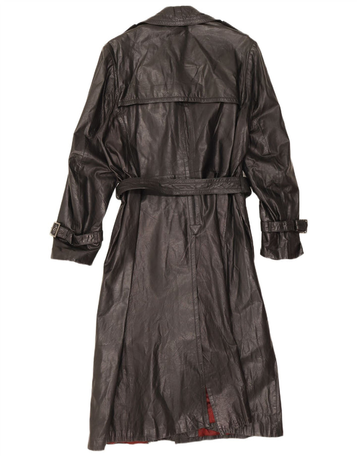 Manteau en cuir double boutonnage vintage pour femme IT 48 XL Noir