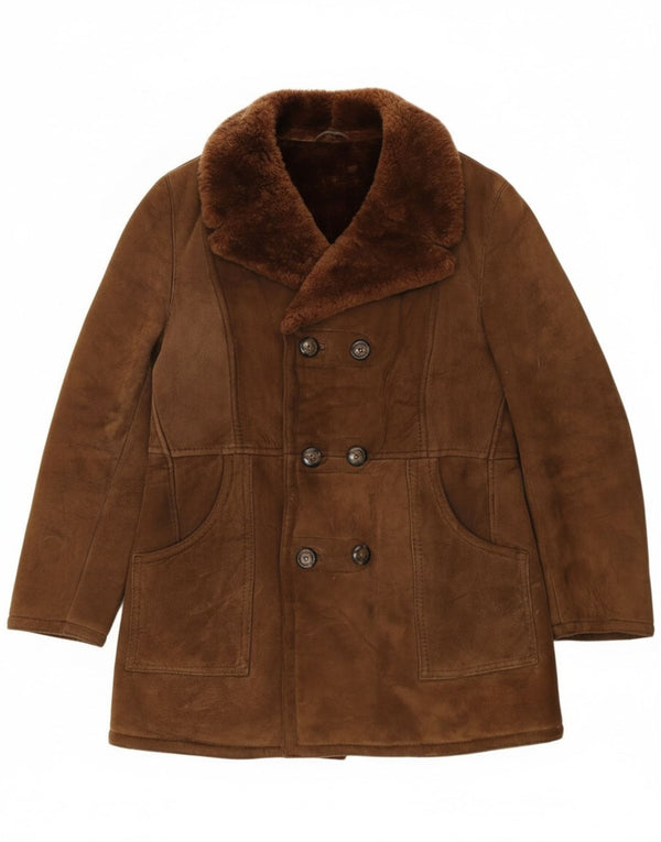 Veste en peau de mouton à double boutonnage vintage pour hommes IT 54 2XL Cuir marron