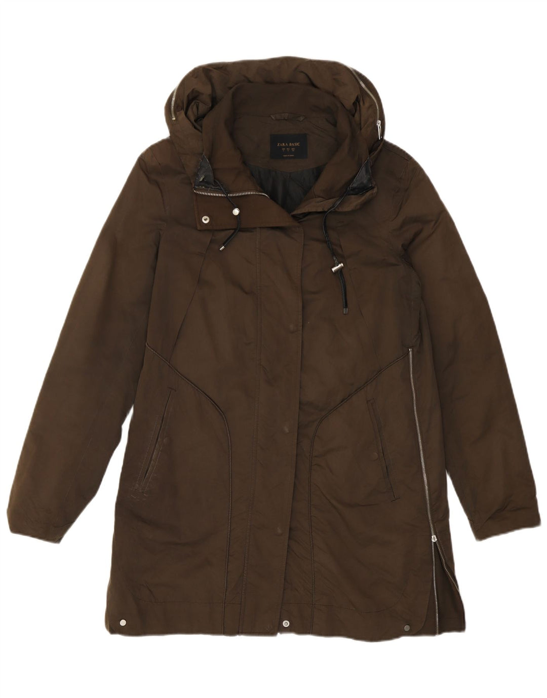 Zara Parka surdimensionnée à capuche pour femme UK 10 Small Kaki
