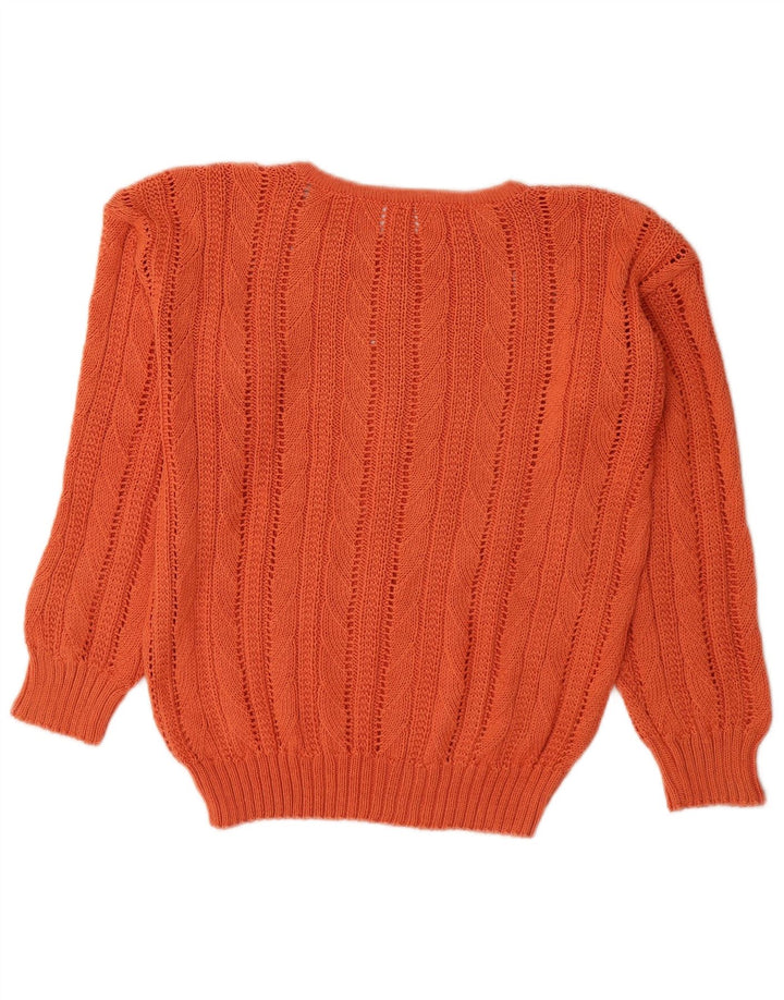 VINTAGE Pull ras du cou pour femme UK 14 Orange moyen