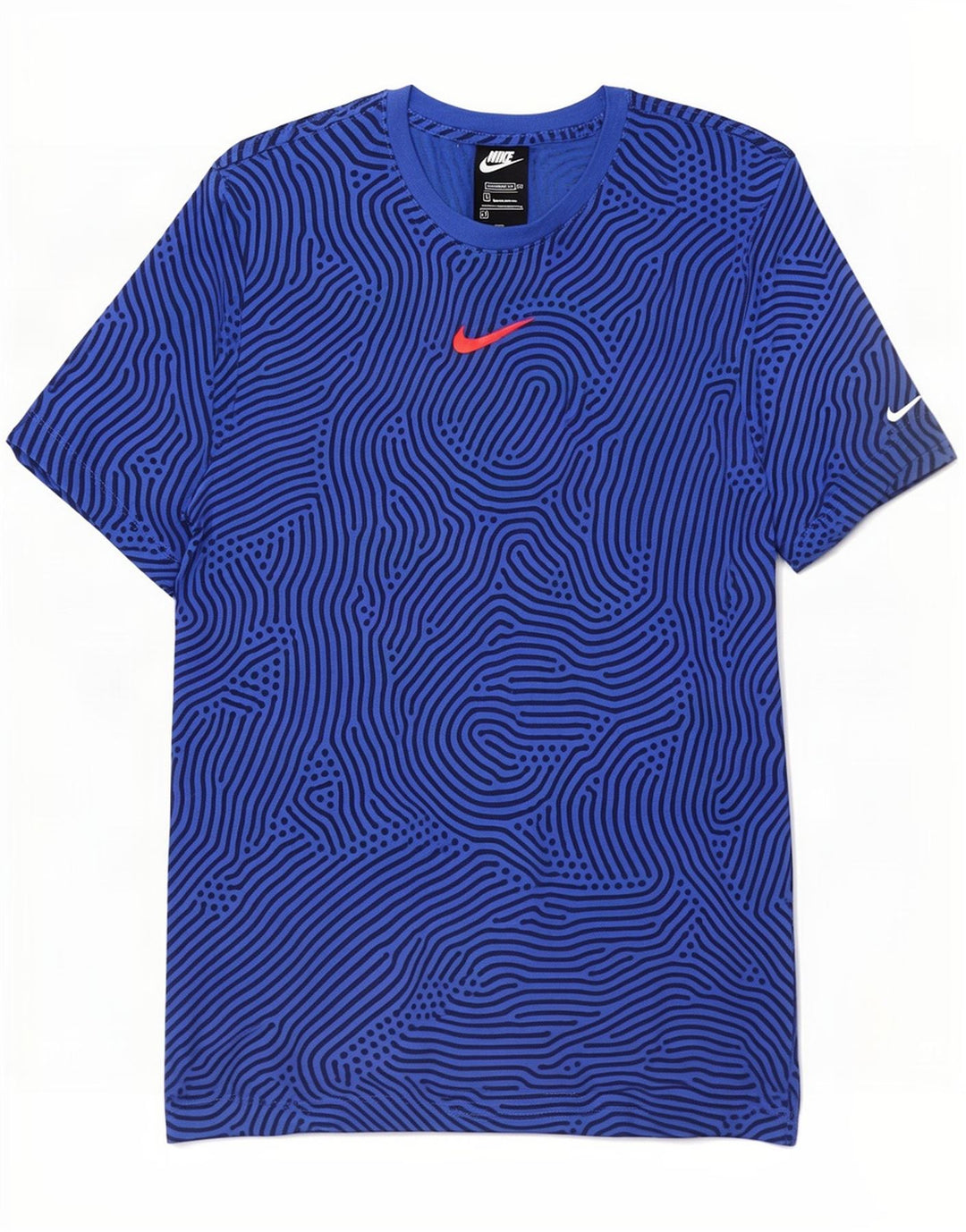 Nike Homme Coupe Standard T-Shirt Haut Bleu Moyen Géométrique Coton