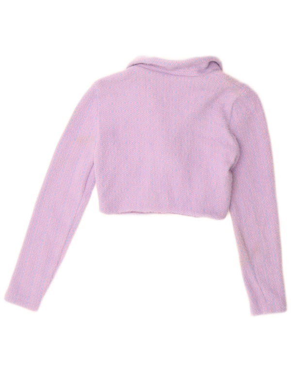 Zara Womens Crop Cardigan Sweater UK 10 Petit Violet Géométrique