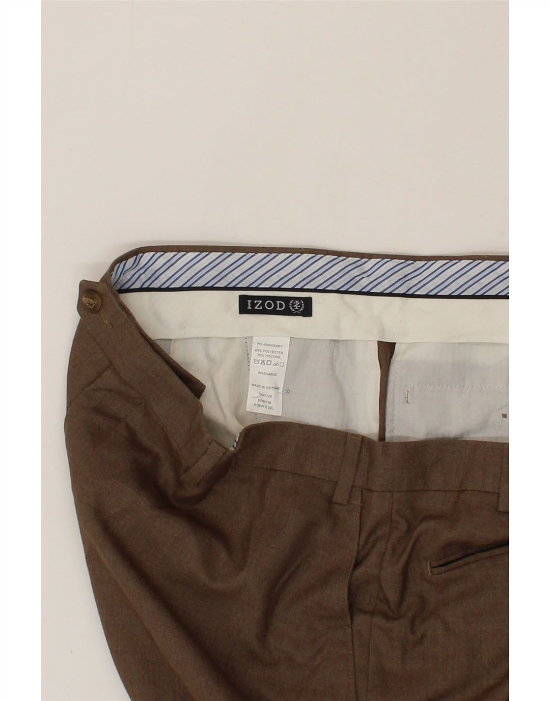 IZOD Mens Slim Suit Trousers W38 L32 Brown Cotton Vintage Izod and Second-Hand Izod from Messina Hembry 