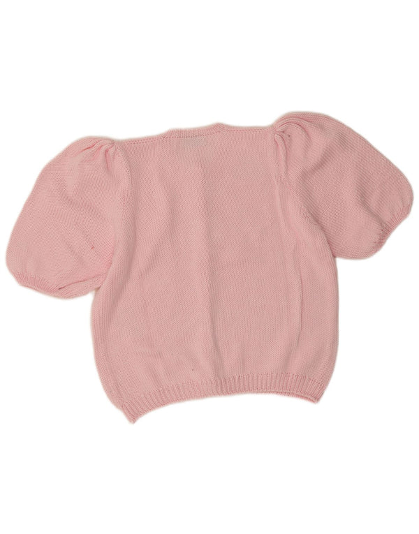 vintage Femmes Manches Courtes Cardigan Pull UK 14 Grand Rose Floral