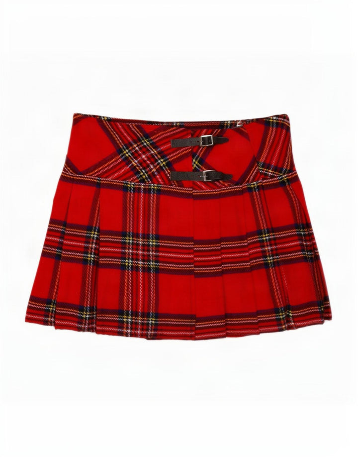 vintage Femmes Mini Wrap Jupe EU 36 Petit W32 Rouge Plaid Acrylique