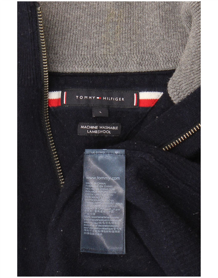 TOMMY HILFIGER Pull à col zippé pour homme Large en laine d'agneau bleu marine