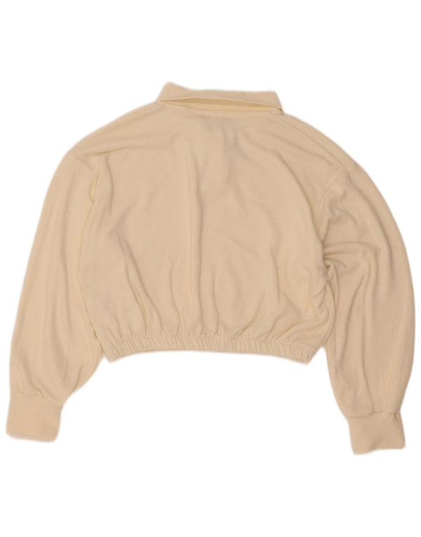 Zara Pull court surdimensionné à col polo pour femme UK 10 Petit Blanc cassé