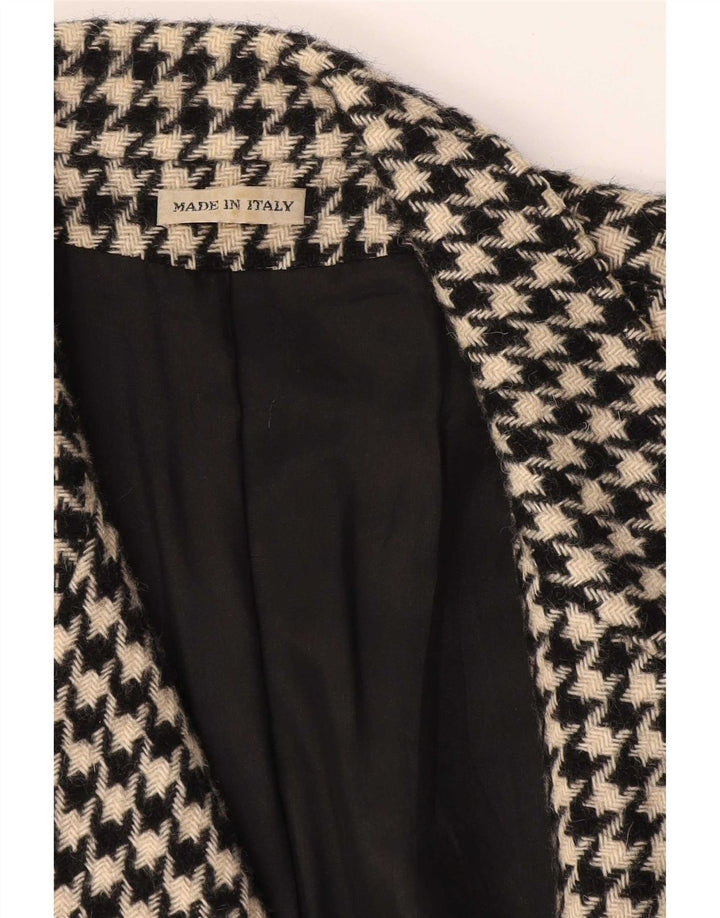 vintage Femme 1 Bouton Blazer Veste UK 14 Moyen Noir Pied-de-poule