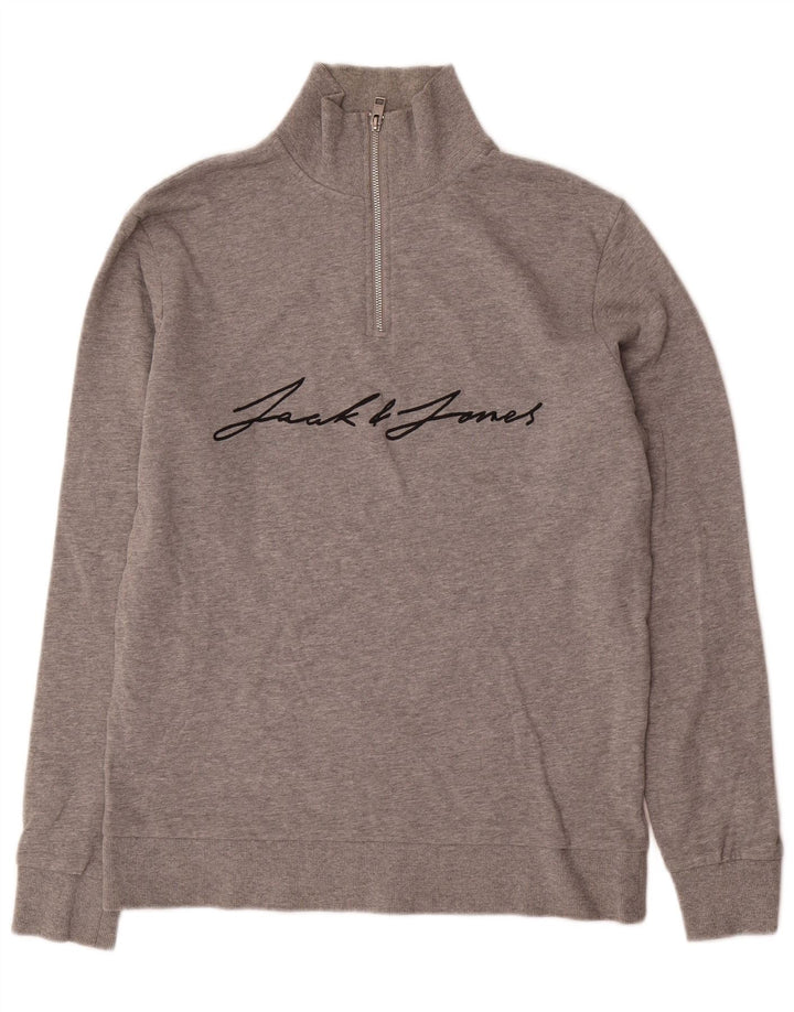 Jack & Jones Sweat-shirt graphique à col zippé pour homme, grand gris moucheté