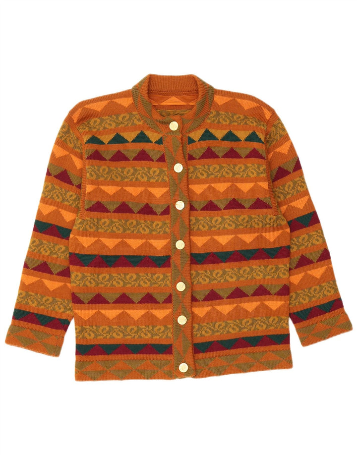 VINTAGE Femmes Tricot 2 Pièces Jupe Ensemble UK 14 Moyen W28 Marron Géométrique