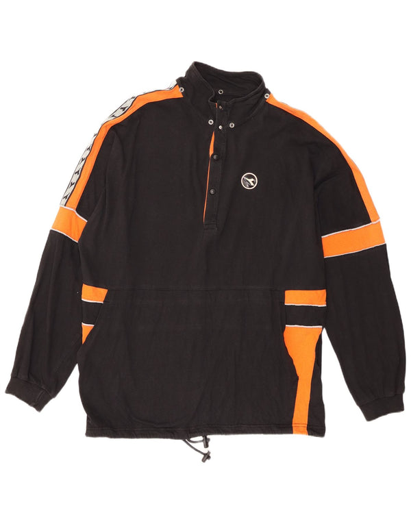 Diadora Pull à col boutonné pour homme XL en coton color block noir