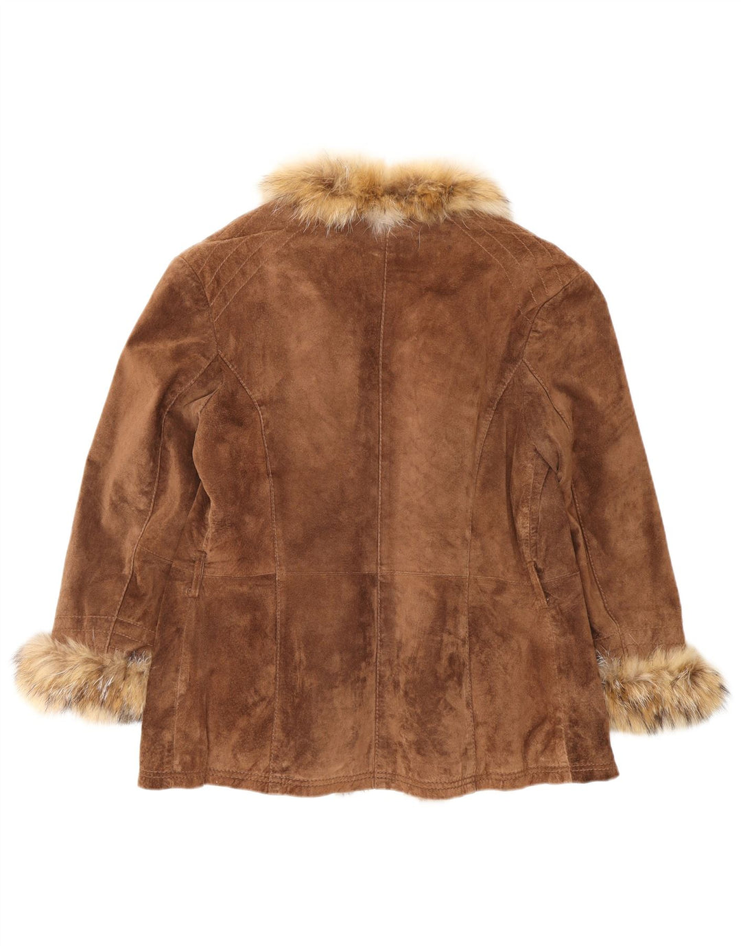 VINTAGE Veste en daim ouverte pour femme IT 46 Grand cuir marron