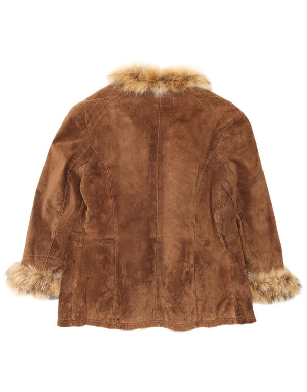 VINTAGE Veste en daim ouverte pour femme IT 46 Grand cuir marron