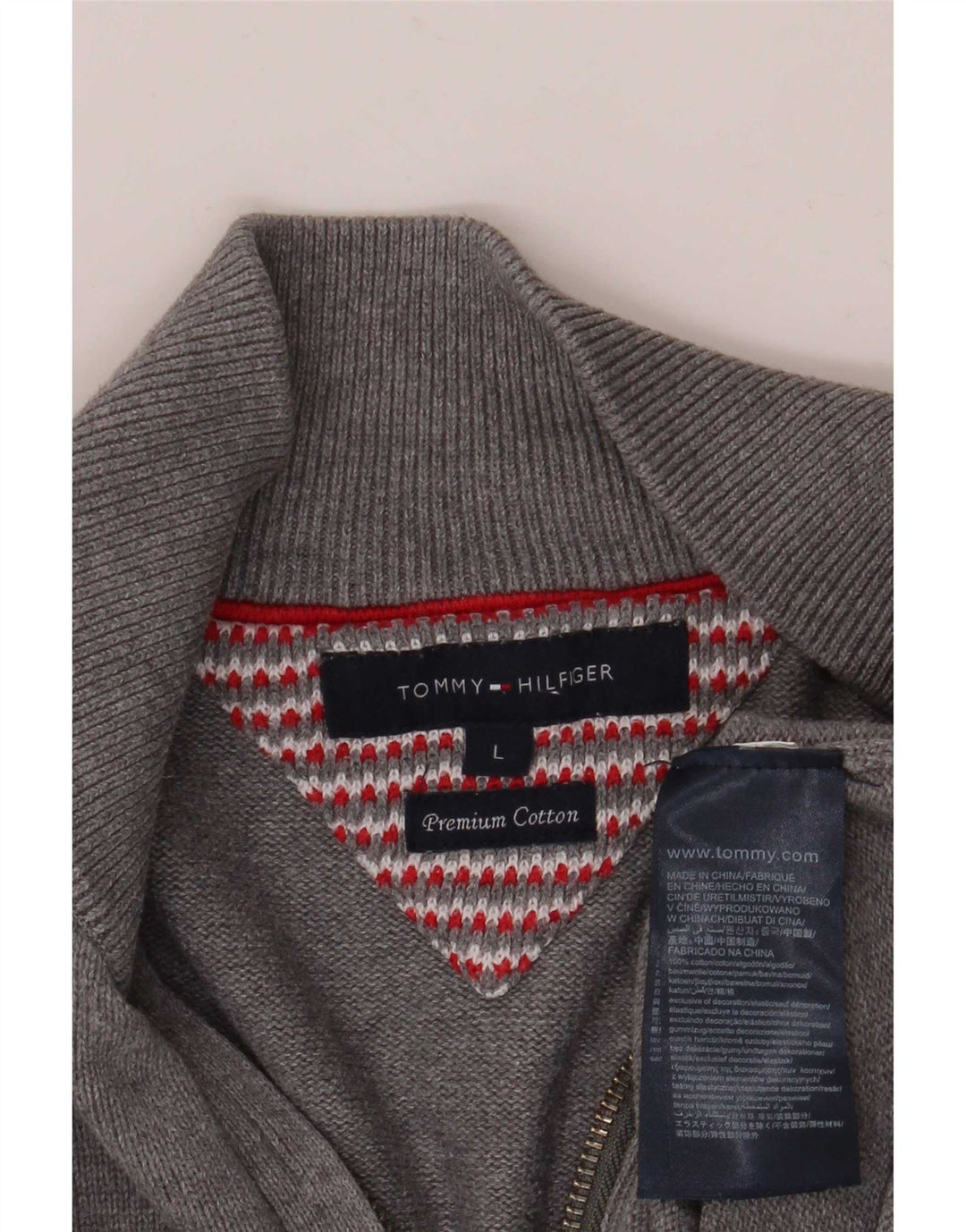 Tommy Hilfiger Pull à col zippé pour homme Large Gris Coton