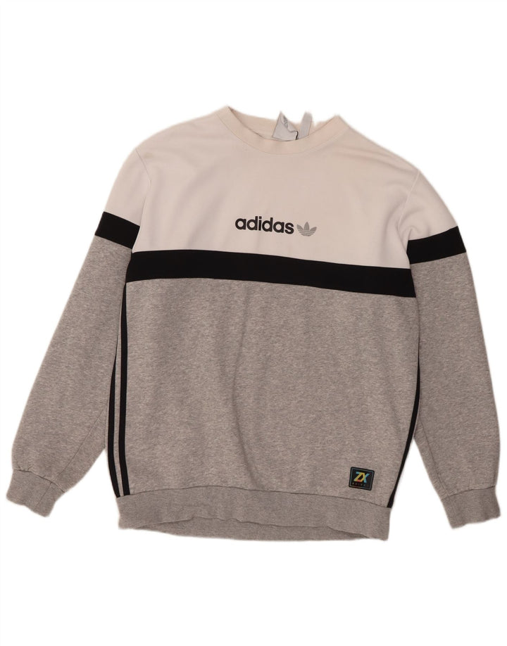 Adidas Sweat-shirt graphique pour homme en coton color block Gris Taille L