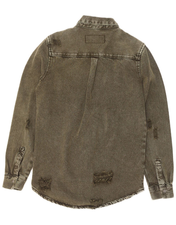 Zara Chemise en jean coupe décontractée en détresse pour homme Petit coton kaki
