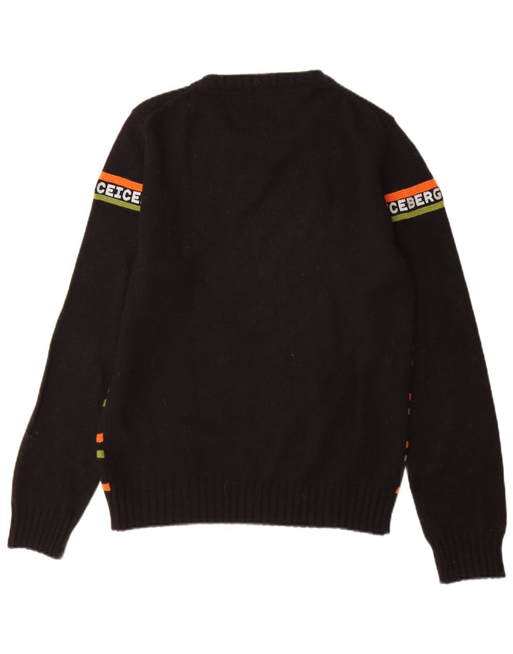 Iceberg Pull graphique à col rond pour homme en laine rayée noire