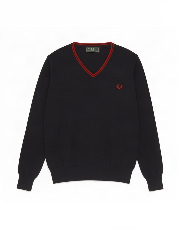 Fred Perry Pull col V pour homme en laine bleu marine Taille L