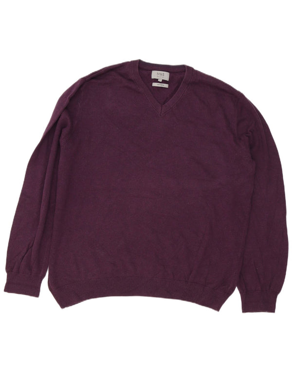Marks & Spencer Pull col V pour homme XL Violet Coton