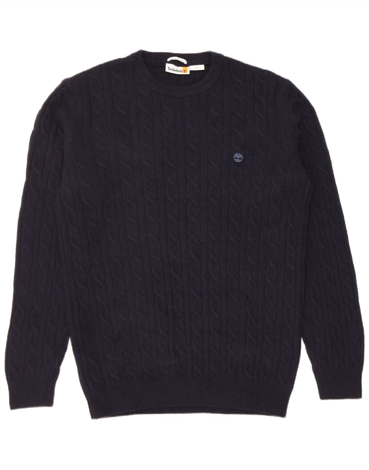Timberland Pull à col rond coupe classique pour homme en laine bleu marine