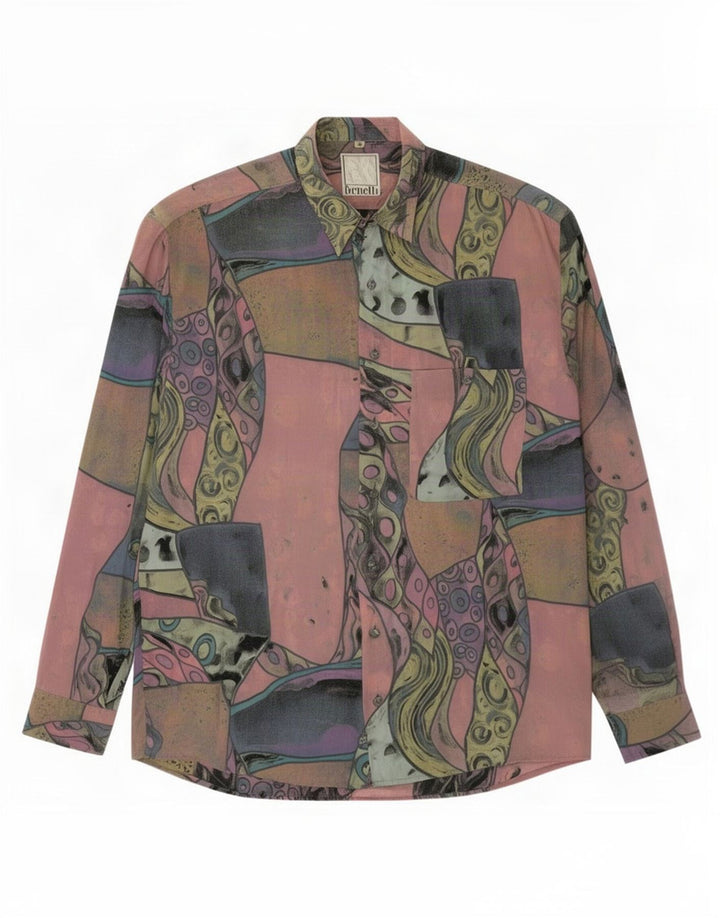 Benetti Chemise à motif abstrait pour homme Taille 39 Moyen Multicolore