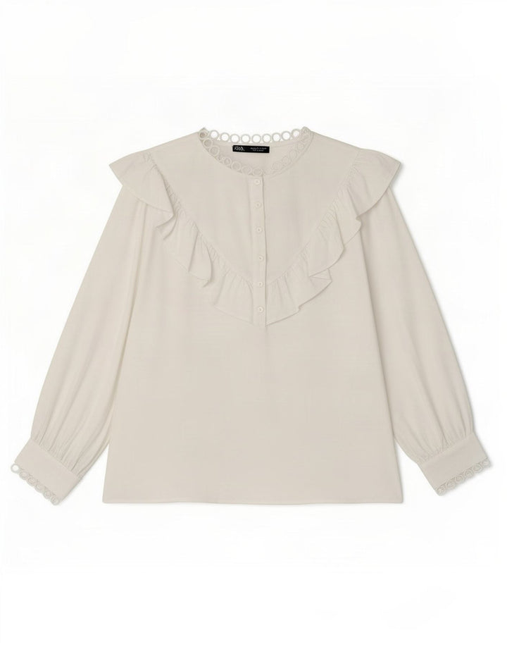 Zara Chemisier à manches 3/4 pour femme UK 16 Large Blanc Polyester