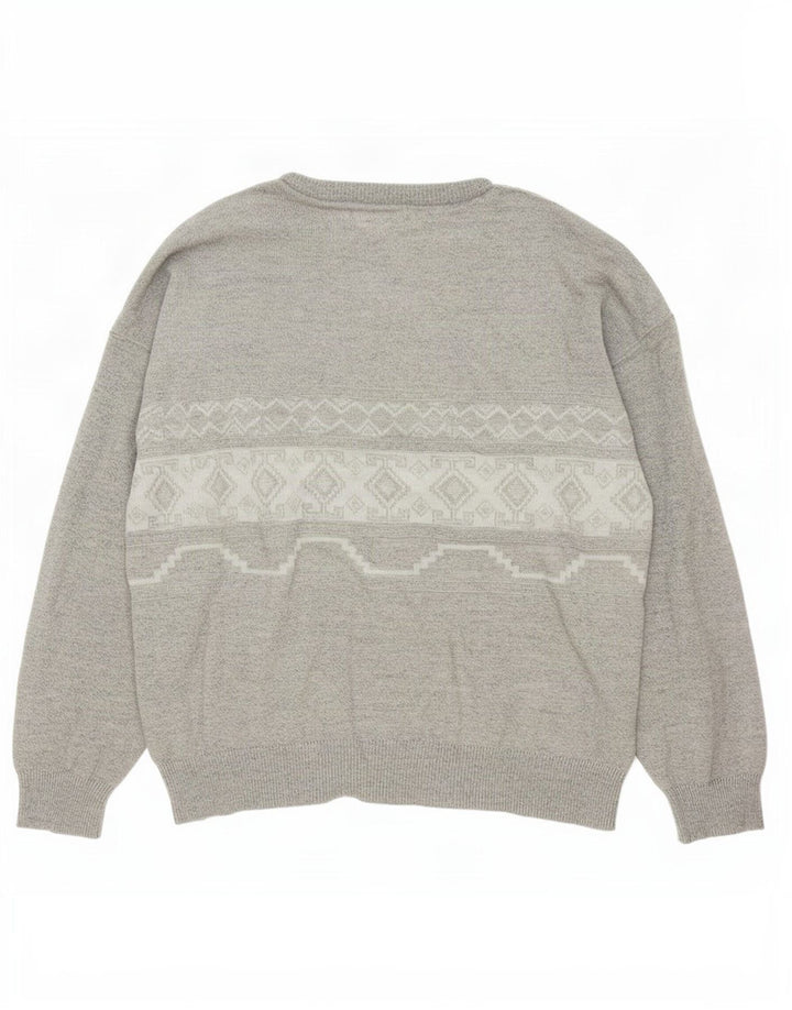 vintage Mens Boat Neck Jumper Pull XL Gris Géométrique