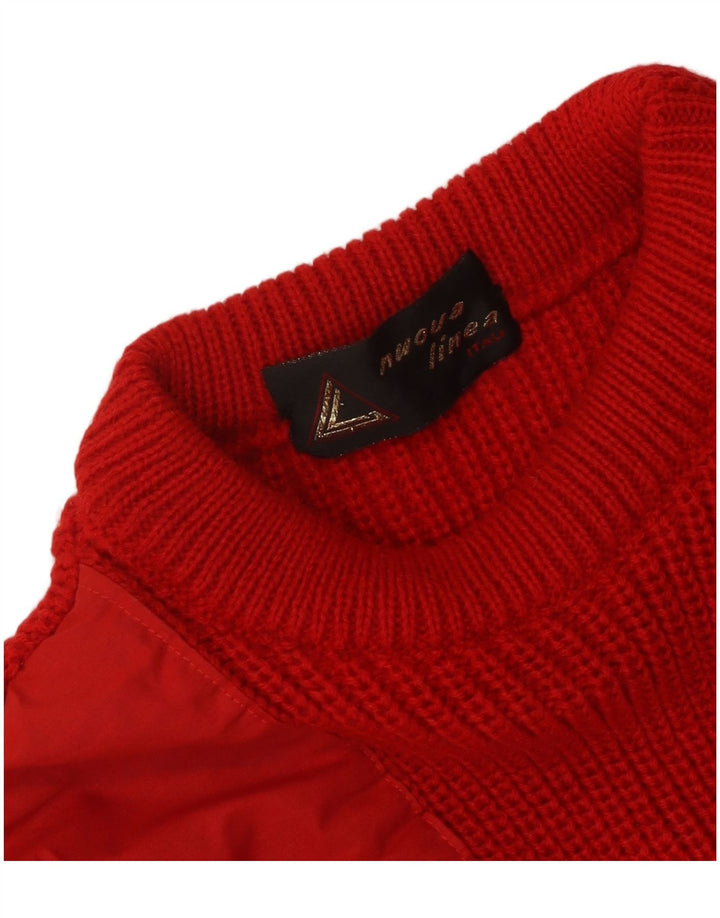 vintage Mens Crew Neck Jumper Pull Moyen Rouge Colourblock