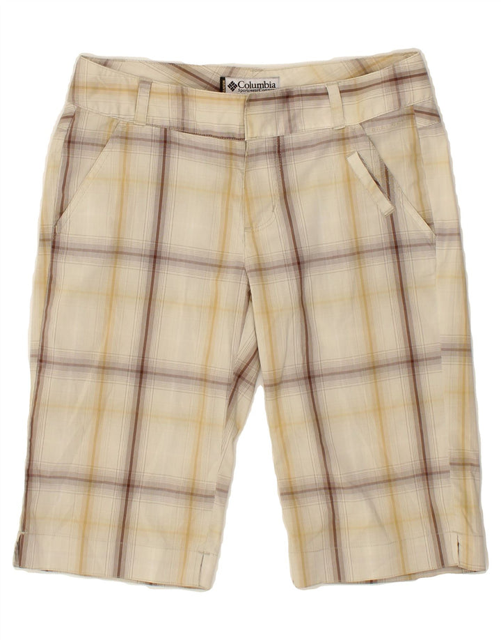 COLUMBIA Womens Bermuda Shorts US 4 Small W28 Beige Check Cotton Vintage Columbia and Second-Hand Columbia from Messina Hembry 