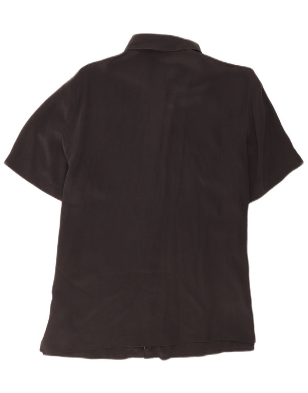 vintage Femme Manches Courtes Chemise Régulière EU 40 Soie Noire Moyenne