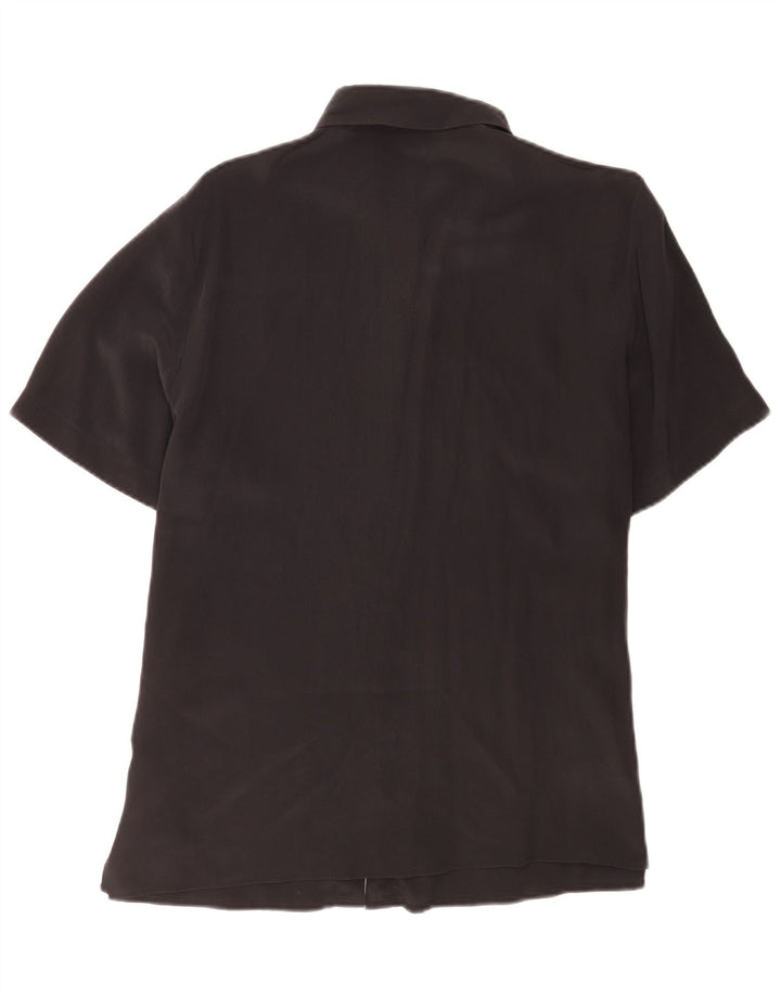 vintage Femme Manches Courtes Chemise Régulière EU 40 Soie Noire Moyenne