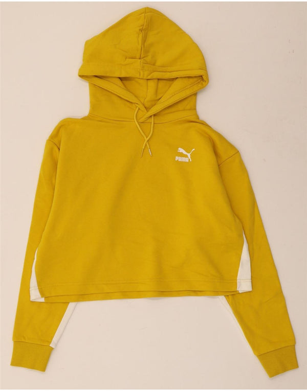 PUMA Sweat à capuche court surdimensionné pour femme UK 10 Small Jaune Colorblock