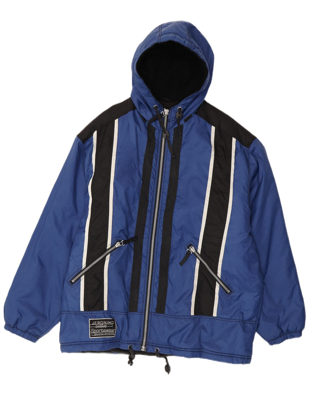 Jeronimo Veste coupe-vent à capuche pour homme UK 44 2XL Bleu Colorblock Nylon