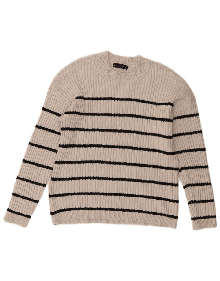 Marks & Spencer Pull ras du cou pour femme UK 14 Gris moyen rayé