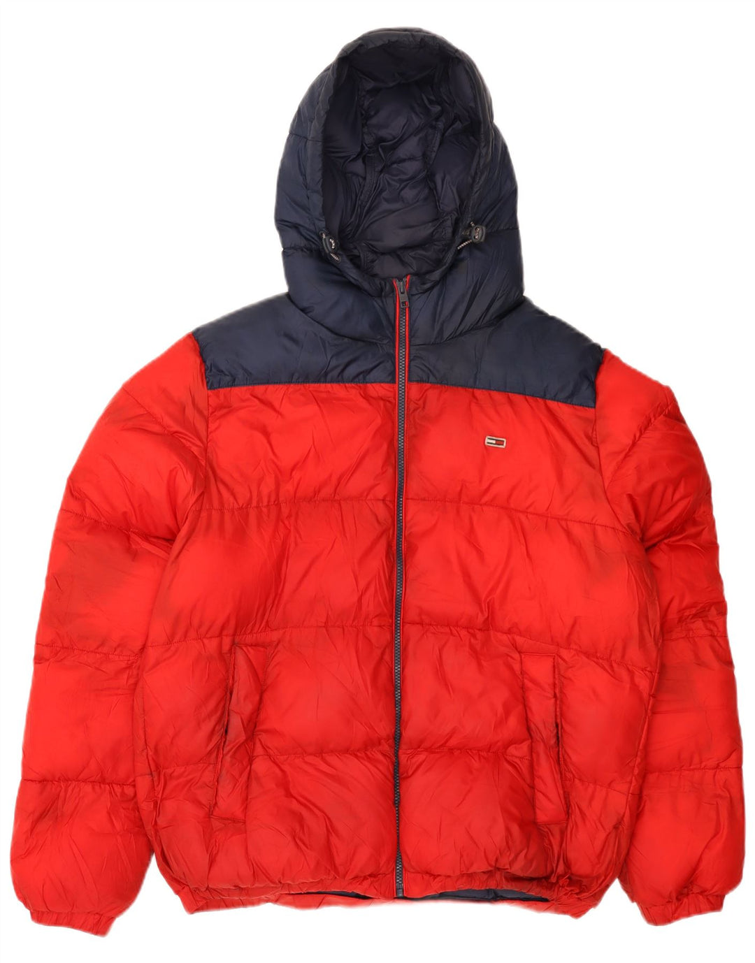 TOMMY HILFIGER Veste matelassée à capuche pour hommes UK 40 Large Rouge Colourblock