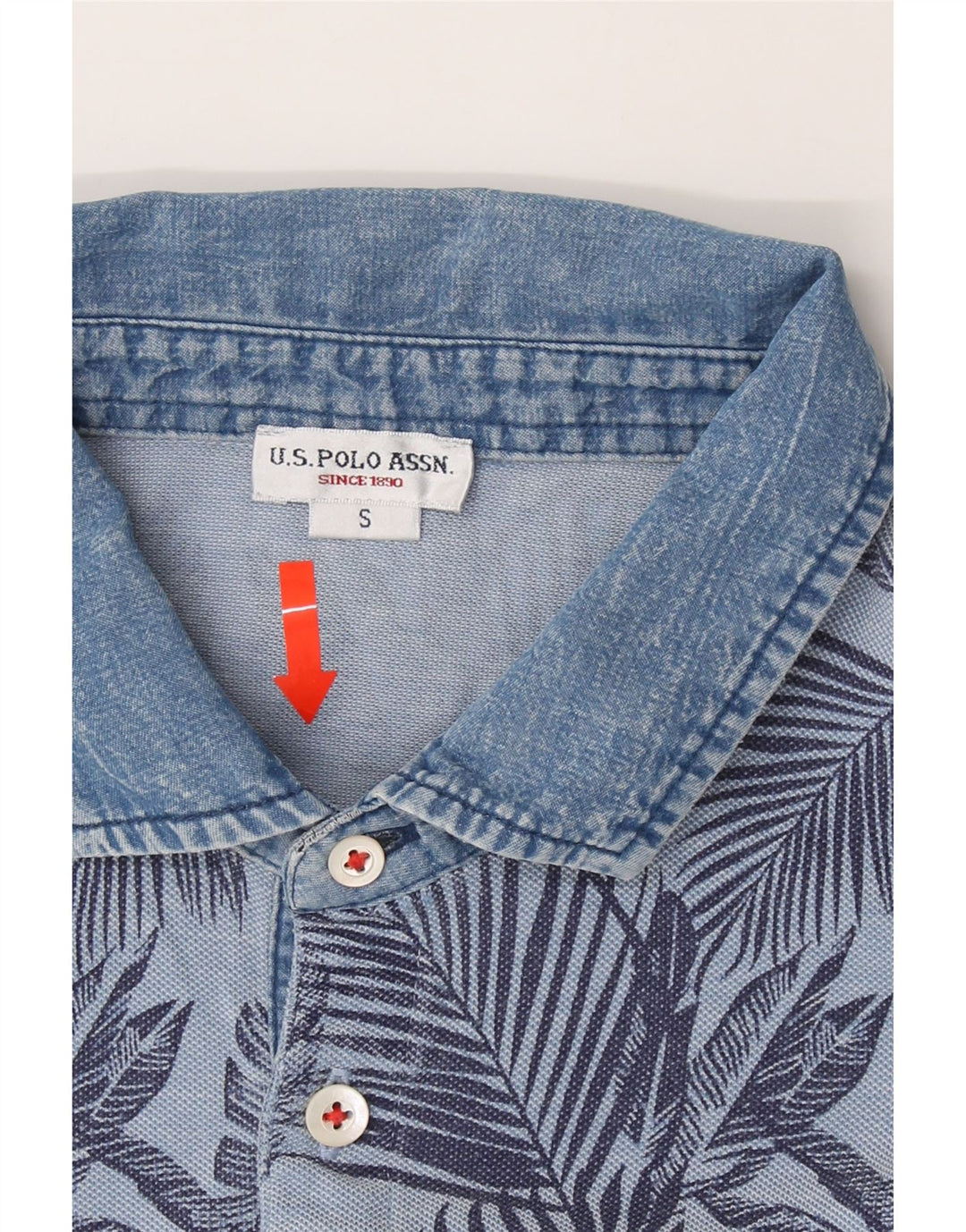 U.S. POLO ASSN. Mens Abstract Pattern Polo Shirt Small Blue Cotton Vintage U.S. Polo Assn. and Second-Hand U.S. Polo Assn. from Messina Hembry 