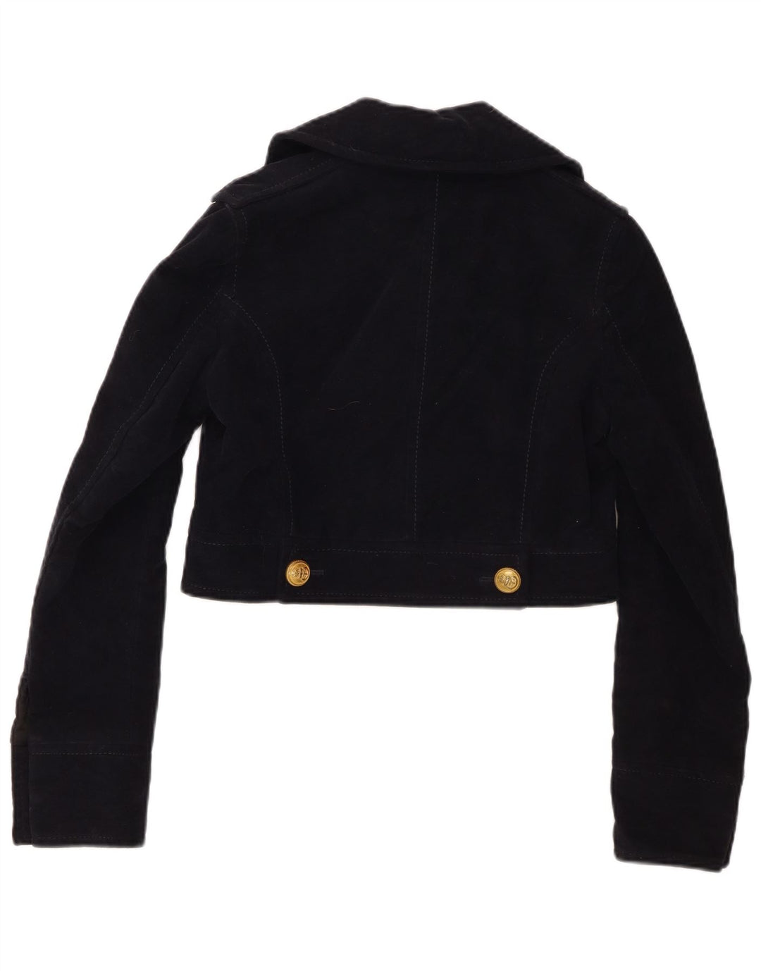 Zara Womens Crop Double Breasted Bomber Jacket UK 6 XS Bleu Marine Coton