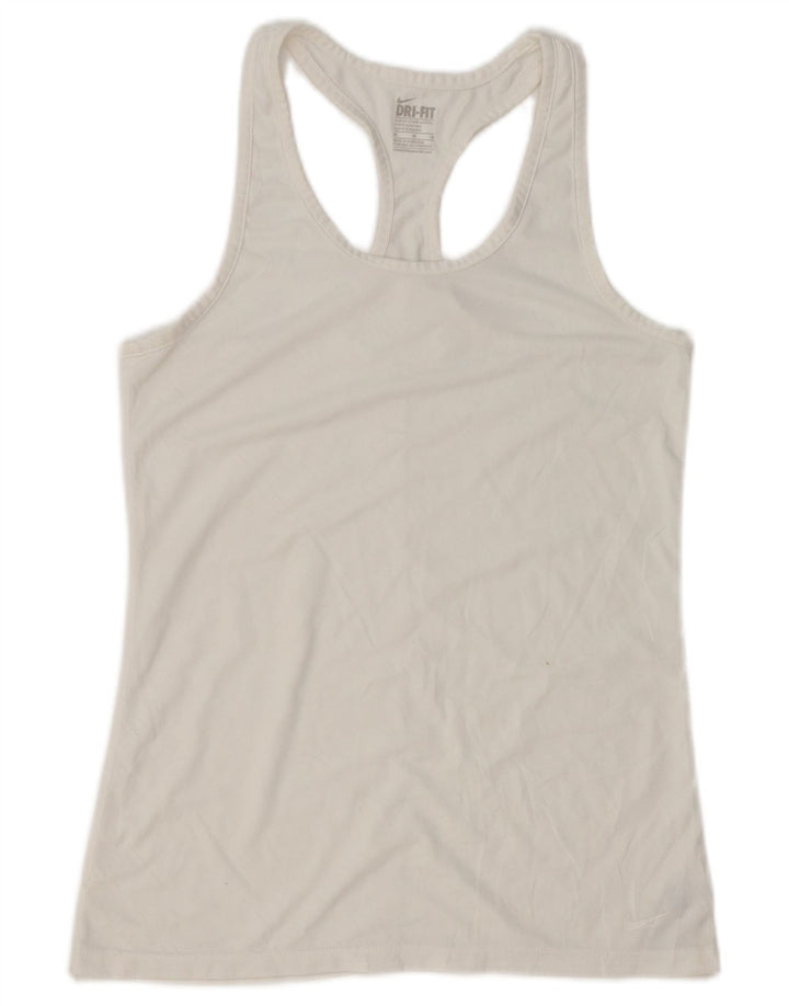 NIKE Débardeur Dri Fit Slim Fit pour femme UK 12 Polyester blanc moyen