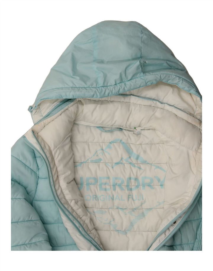SUPERDRY Womens Hooded Padded Jacket UK 12 Medium Blue Polyester Vintage Superdry and Second-Hand Superdry from Messina Hembry 
