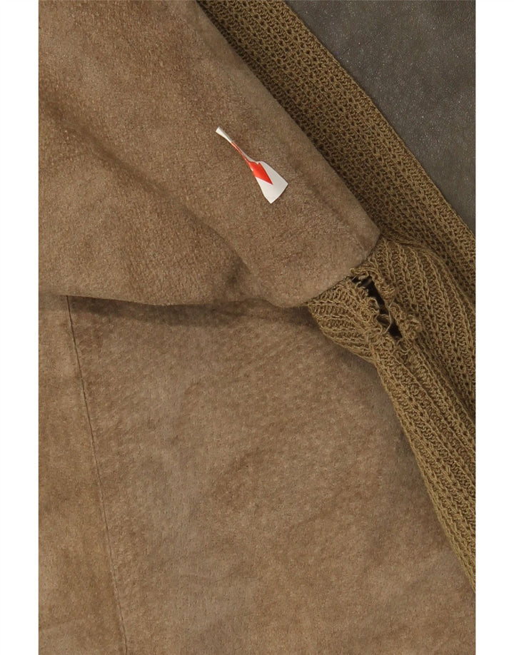 vintage Mens Suede Bomber Jacket UK 38 Moyen Kaki Colourblock Cuir